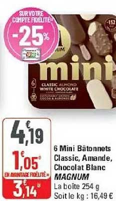 6 Mini Bâtonnets Classic, Amande, Chocolat Blanc MAGNUM