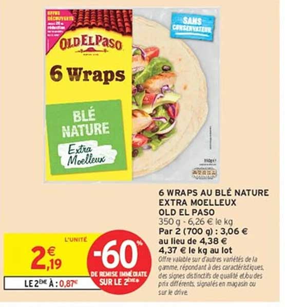 6 WRAPS AU BLÉ NATURE EXTRA MOELLEUX OLD EL PASO