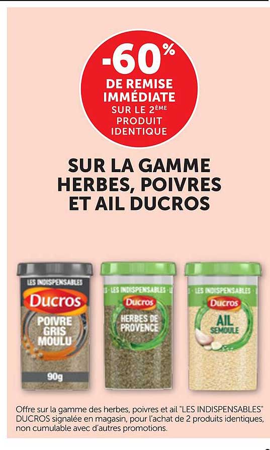 -60% DE REMISE IMMÉDIATE SUR LE 2ÈME PRODUIT IDENTIQUE SUR LA GAMME HERBES, POIVRES ET AIL DUCROS