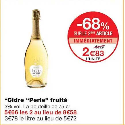 -68% SUR LE 2ÈME ARTICLE IMMÉDIATEMENT 2€83 L’UNITÉ
