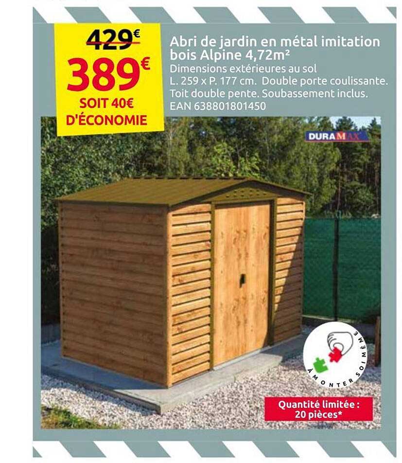 Abri de jardin en métal imitation bois Alpine 4,72m²
