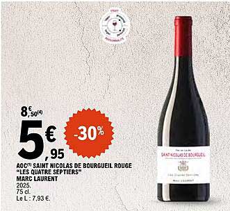 ACQUIT SAINT NICOLAS DE BOURGUEIL ROUGE "LES QUATRE SEPTIERS" MARC LAURENT 2025 75 CL
