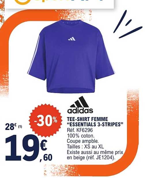 adidas TEE-SHIRT FEMME “ESSENTIALS 3-STRIPES”