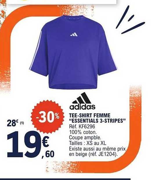 adidas TEE-SHIRT FEMME “ESSENTIALS 3-STRIPES”