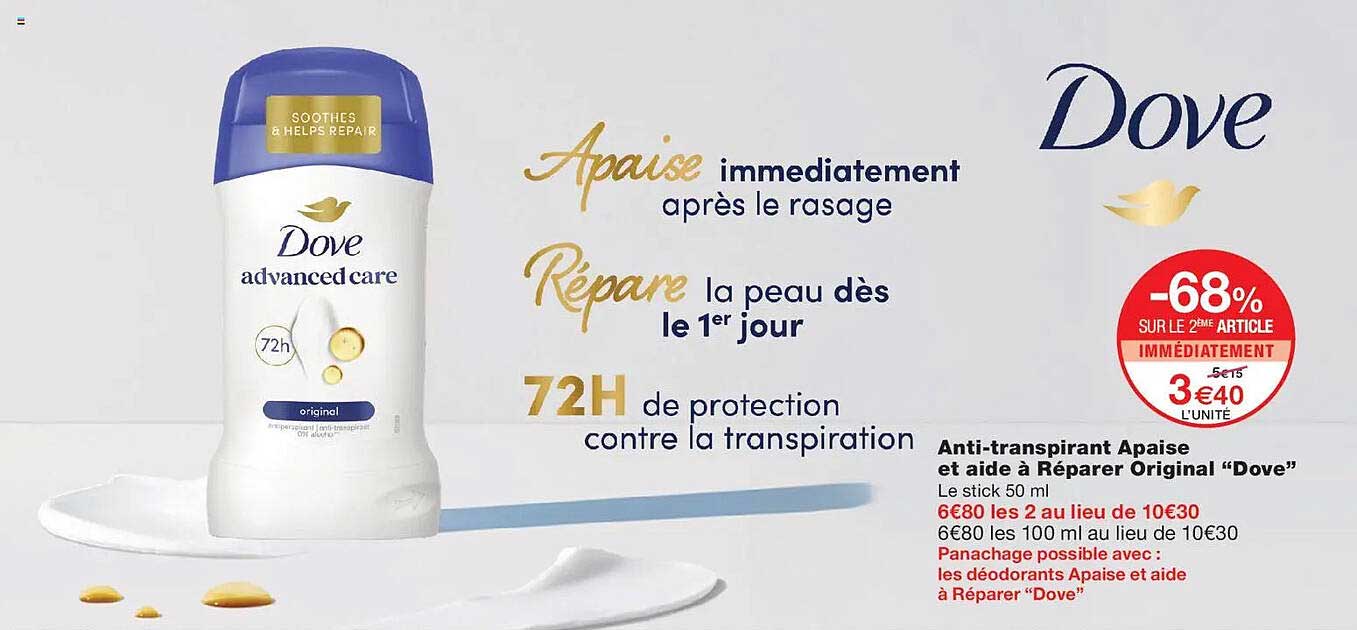 Anti-transpirant Apaise et aide à Réparer Original “Dove”
