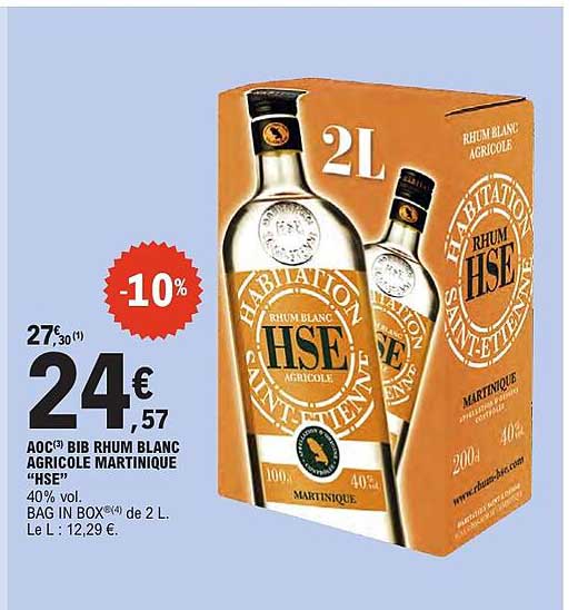 AOC (3) BIB RHUM BLANC AGRICOLE MARTINIQUE "HSE"