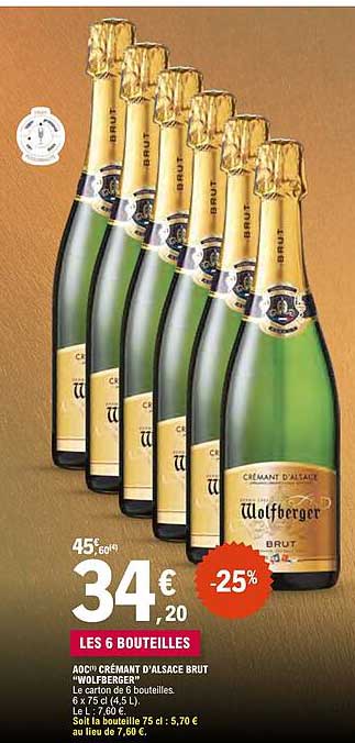 AOC «CRÉMANT D’ALSACE BRUT «WOLFBERGER»» Le carton de 6 bouteilles.