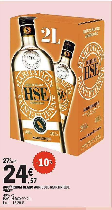 AOC(*) RHUM BLANC AGRICOLE MARTINIQUE “HSE”