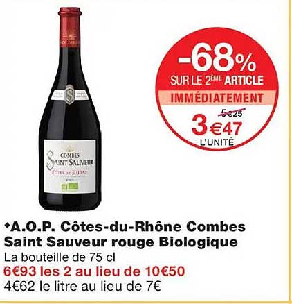 A.O.P. Côtes-du-Rhône Combes Saint Sauveur rouge Biologique