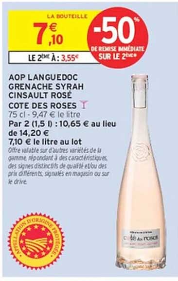 AOP LANGUEDOC GRENACHE SYRAH CINSAULT ROSÉ COTE DES ROSES