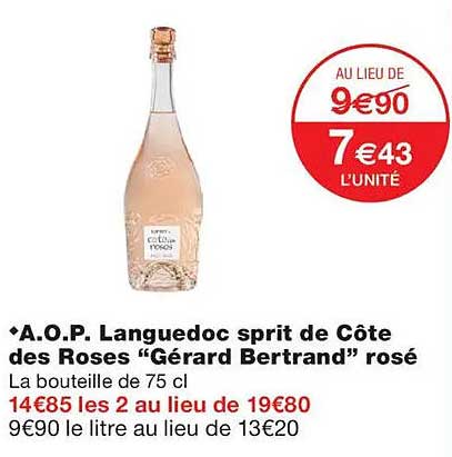A.O.P. Languedoc sprit de Côte des Roses “Gérard Bertrand” rosé