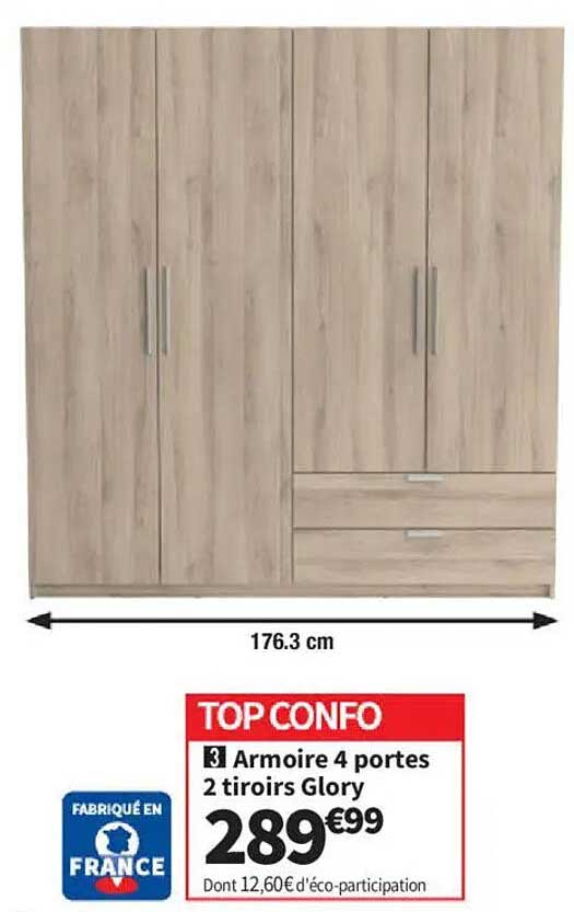 Armoire 4 portes 2 tiroirs Glory
