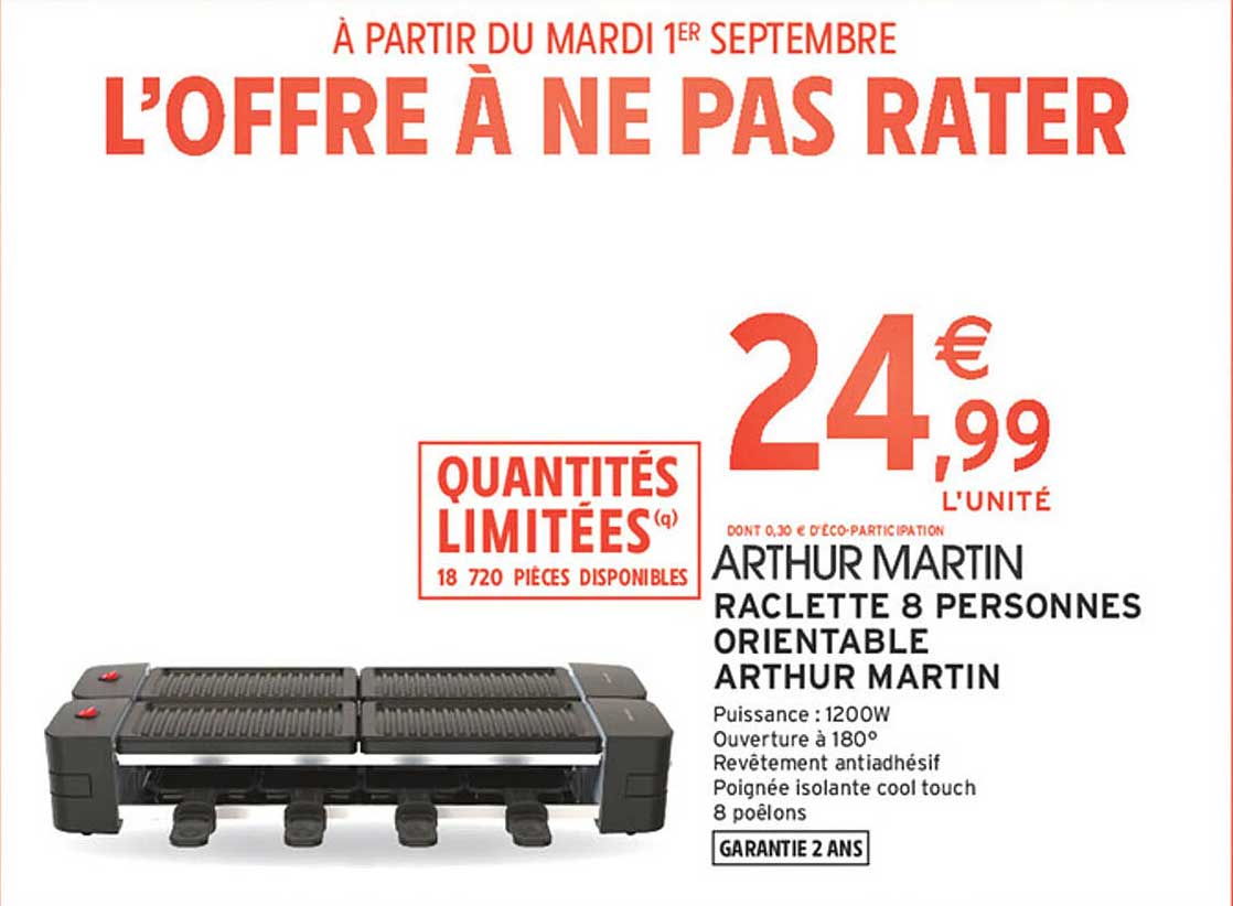 ARTHUR MARTIN RACLETTE 8 PERSONNES ORIENTABLE ARTHUR MARTIN