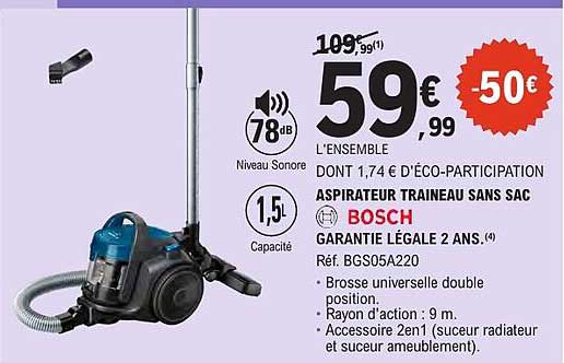 ASPIRATEUR TRAINEAU SANS SAC BOSCH