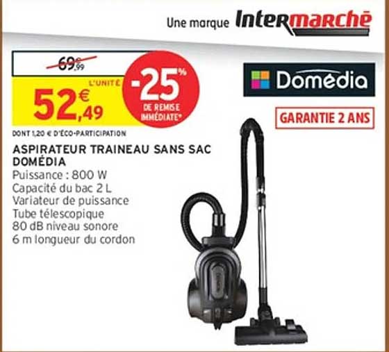 ASPIRATEUR TRAINEAU SANS SAC DOMÉDIA