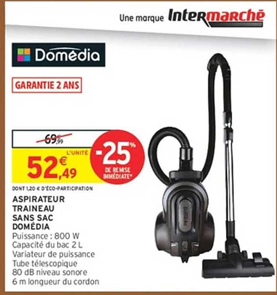 ASPIRATEUR TRAINEAU SANS SAC DOMÉDIA