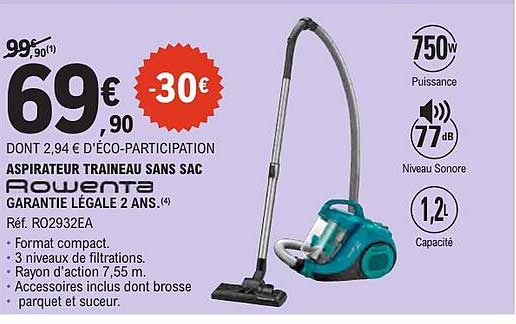 ASPIRATEUR TRAINEAU SANS SAC ROQUETA