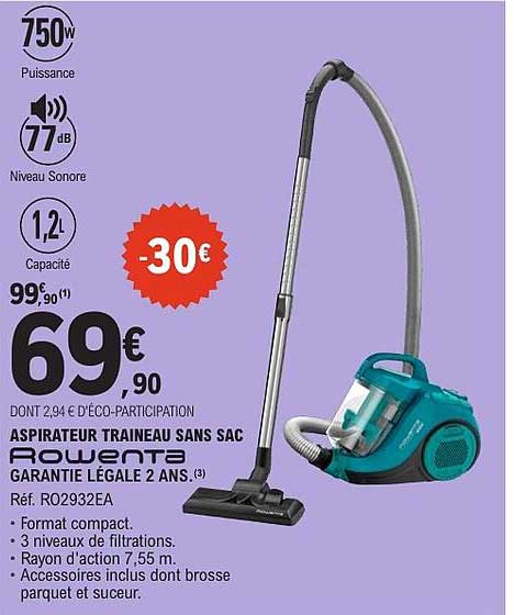 ASPIRATEUR TRAINEAU SANS SAC ROWENTA