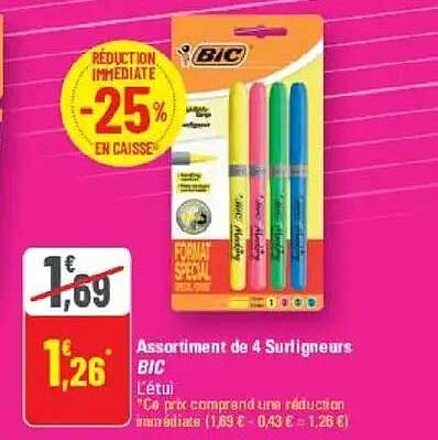 Assortiment de 4 Surligneurs BIC L'éti
