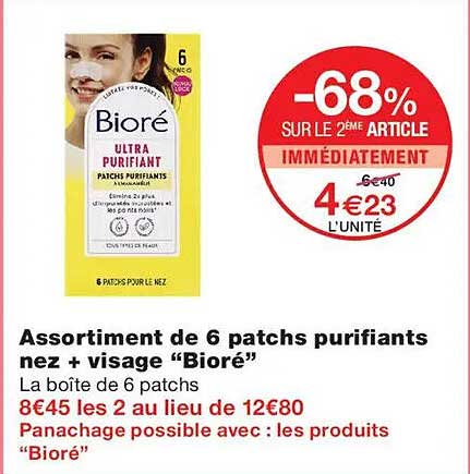 Assortiment de 6 patchs purifiants nez + visage “Biore”