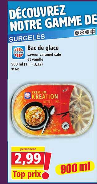 Bac de glace saveur caramel salé et vanille
