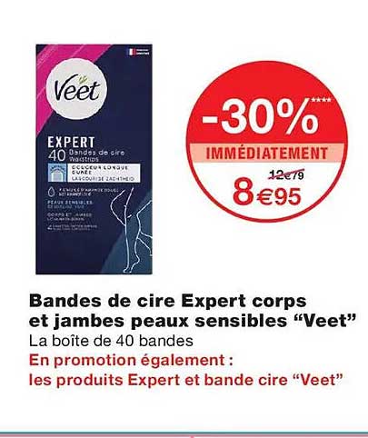Bandes de cire Expert corps et jambes peaux sensibles “Veet”