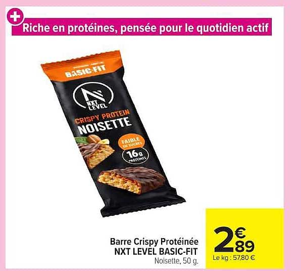 Barre Crispy Protéinée NXT LEVEL BASIC-FIT Noisette, 50 g