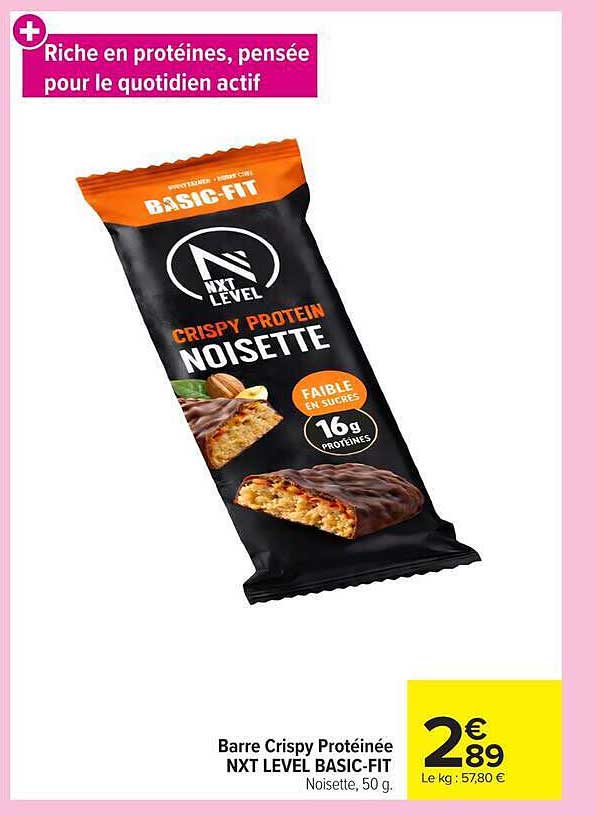 Barre Crispy Protéinée NXT LEVEL BASIC-FIT Noisette, 50 g