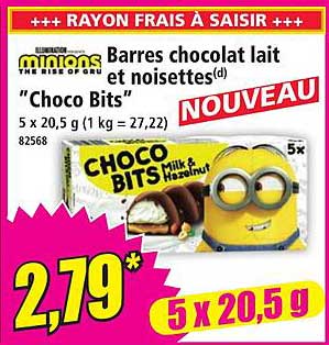Barres chocolat lait et noisettes "Choco Bits"