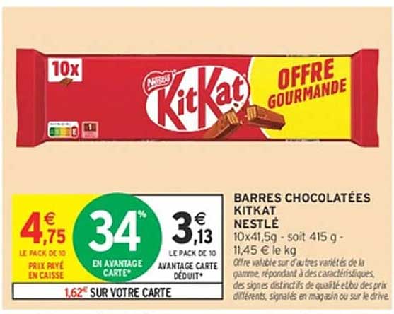 Barres chocolatées KitKat Nestlé