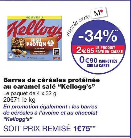 Barres de céréales protéinée au caramel salé “Kellogg’s”
