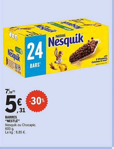 BARRES “NESTLÉ” Nesquik ou Chocapic. 600 g.