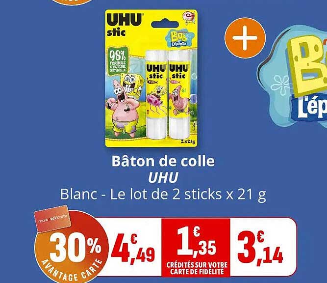 Bâton de colle UHU Blanc - Le lot de 2 sticks x 21 g