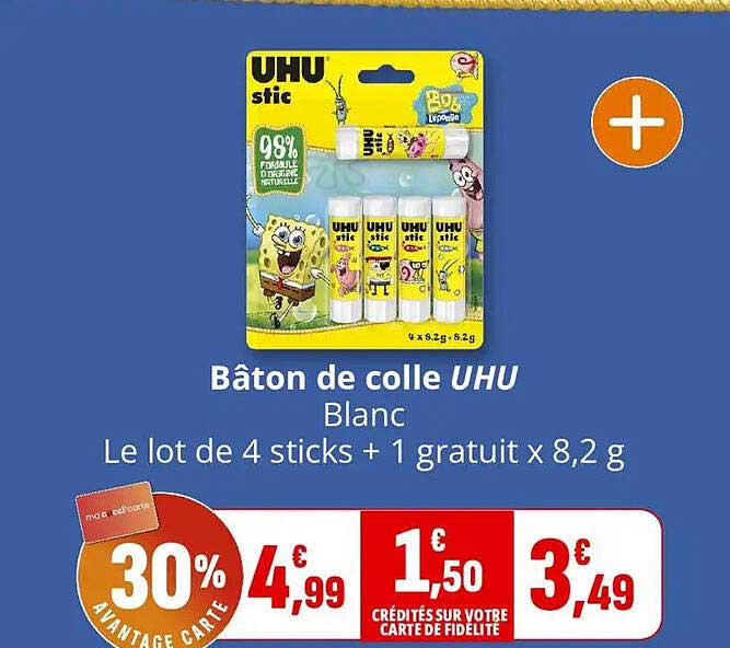 Bâton de colle UHU Blanc
Le lot de 4 sticks + 1 gratuit x 8,2 g