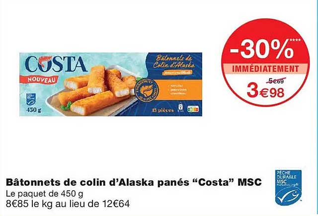 Bâtonnets de colin d’Alaska panés “Costa” MSC