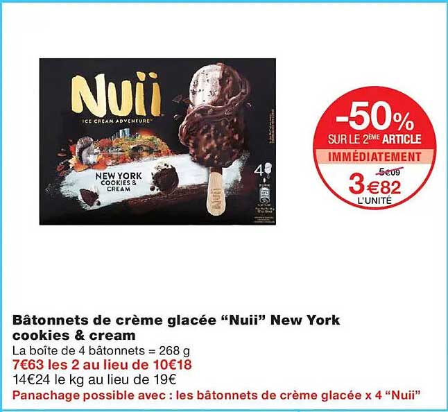 Bâtonnets de crème glacée “Nuii” New York cookies & cream