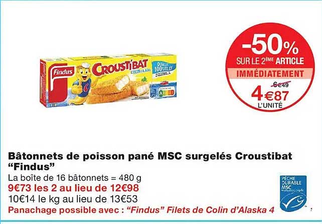 Bâtonnets de poisson pané MSC surgelés Croustibat “Findus”