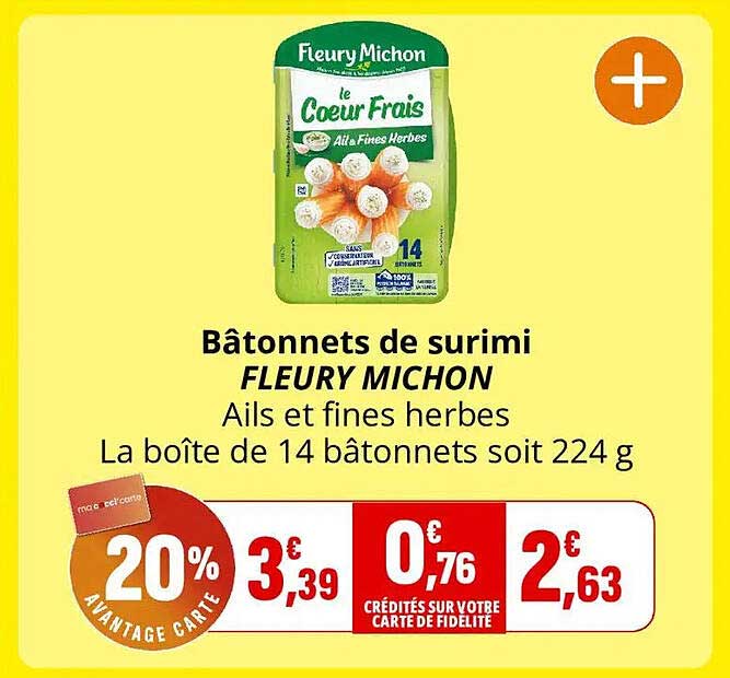 Bâtonnets de surimi FLEURY MICHON Ails et fines herbes La boîte de 14 bâtonnets soit 224 g