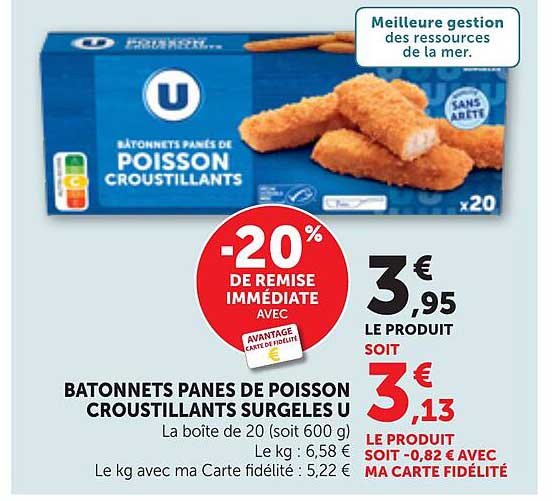 BÂTONNETS PANÉS DE POISSON CROUSTILLANTS SURGELÉS U