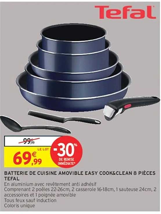 BATTERIE DE CUISINE AMOVIBLE EASY COOK&CLEAN 8 PIÈCES TEFAL