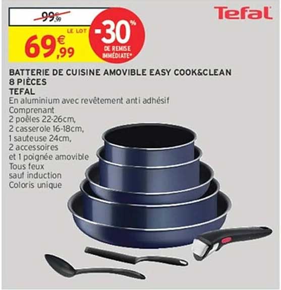 BATTERIE DE CUISINE AMOVIBLE EASY COOK&CLEAN 8 PIÈCES TEFAL