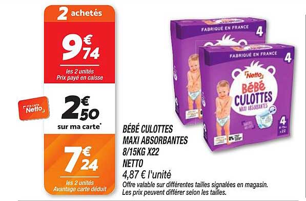 BÉBÉ CULOTTES MAXI ABSORBANTES 8/15KG X22 NETTO