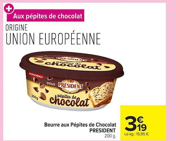 Beurre aux Pépites de Chocolat PRESIDENT 200 g