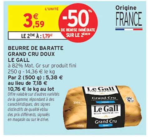 BEURRE DE BARATTE GRAND CRU DOUX LE GALL