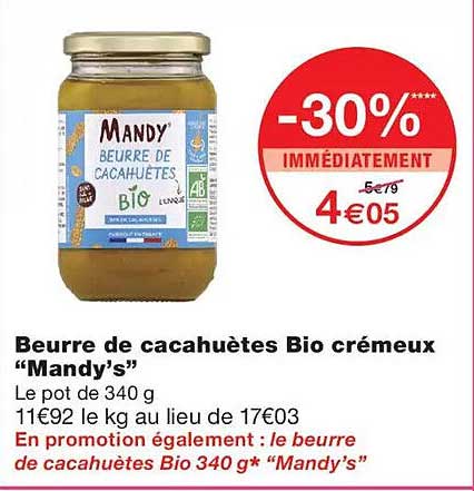 Beurre de cacahuètes Bio crémeux “Mandy’s”