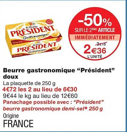 Beurre gastronomique “Président” doux