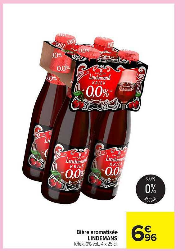 Bière aromatisée LINDEMANS Kriek, 0% vol., 4 x 25 cl
