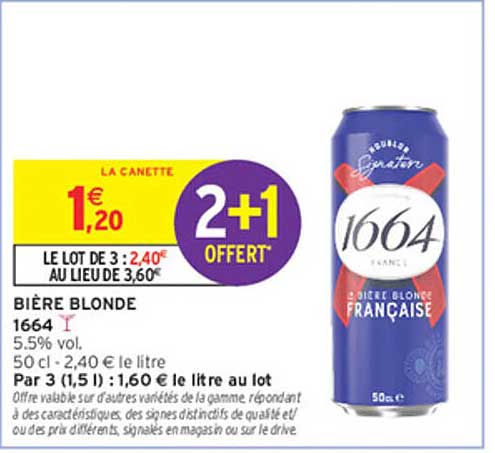 Bière blonde 1664 2+1 OFFERT