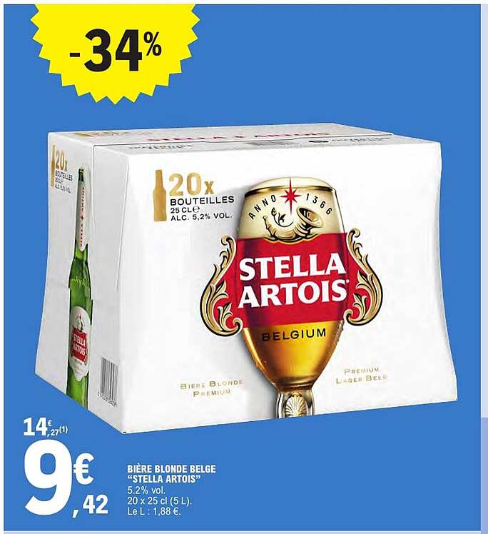 BIÈRE BLONDE BELGE “STELLA ARTOIS” 5.2% vol. 20 x 25 cl (5 L)