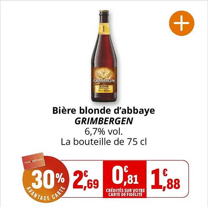 Bière blonde d’abbaye GRIMBERGEN 6,7% vol. La bouteille de 75 cl